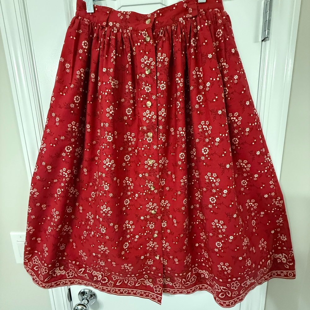 Eddie Bauer Red Floral A-Line Skirt